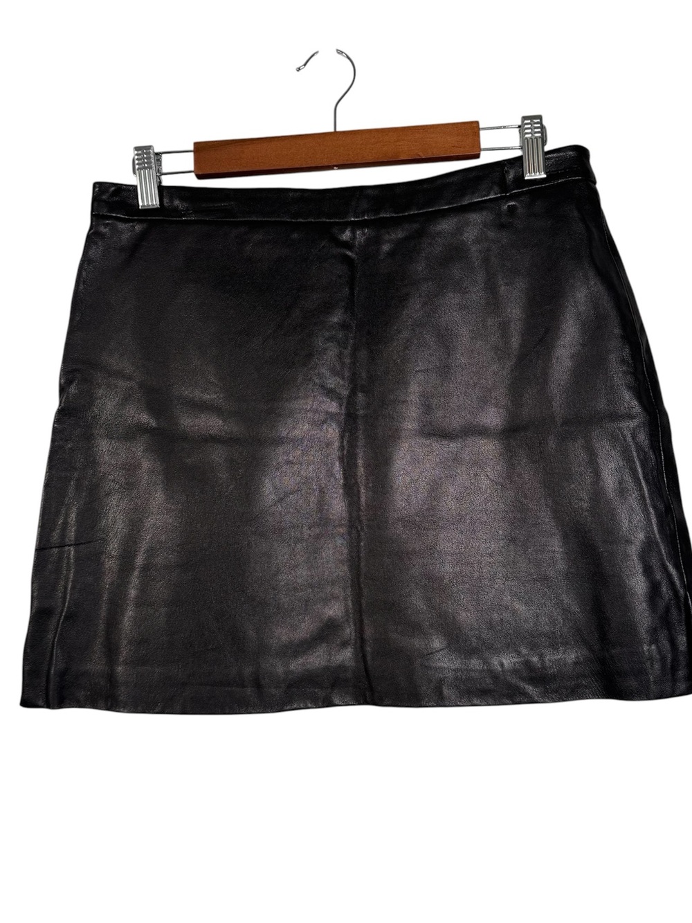 BCBG MaxAzria Genuine Leather Mini Skirt Sz 10 Black Y2K 2000s Side Slit Line
